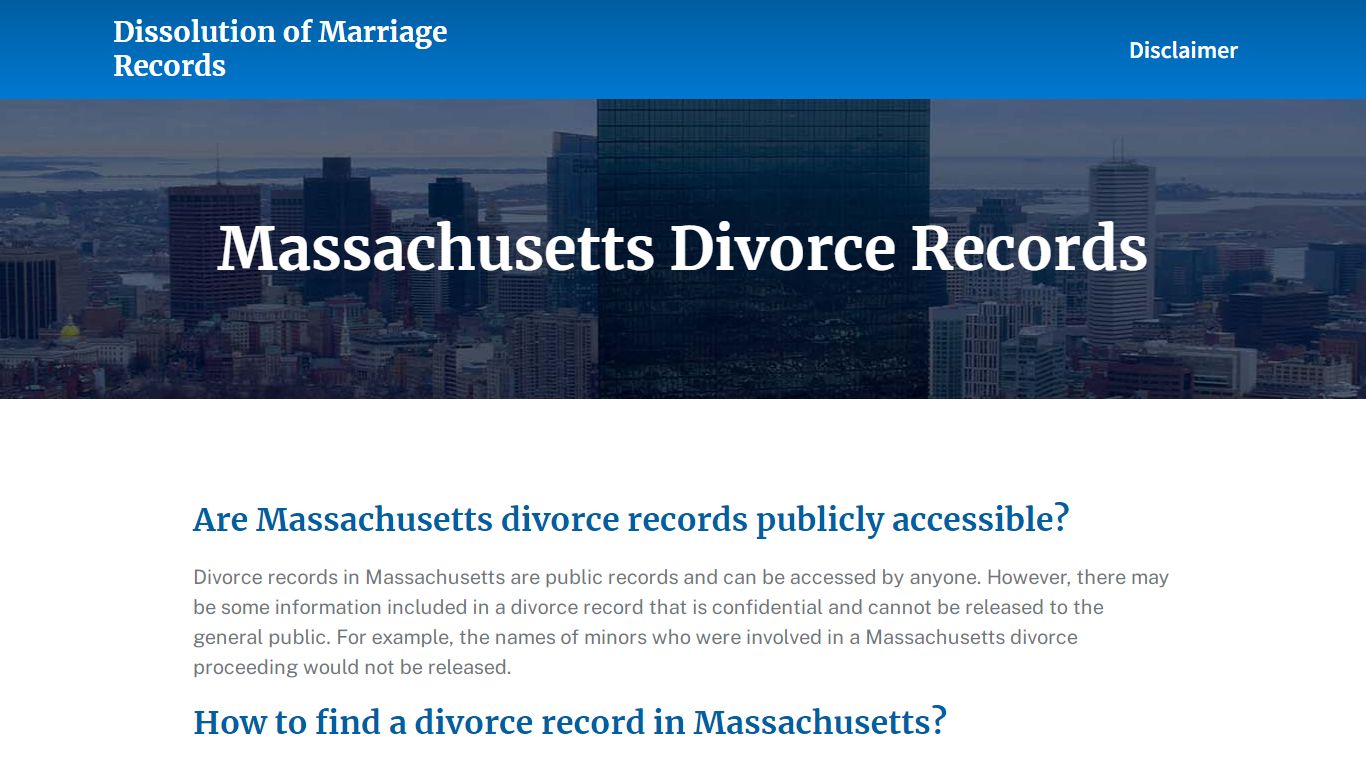 Massachusetts Divorce Records - Dissolution of Marriage Records